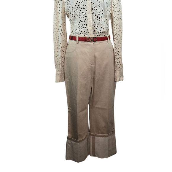 Akris Floyd Cropped Cotton-Blend Twill Pants Beige Sand Craft Size 8 NWT $795